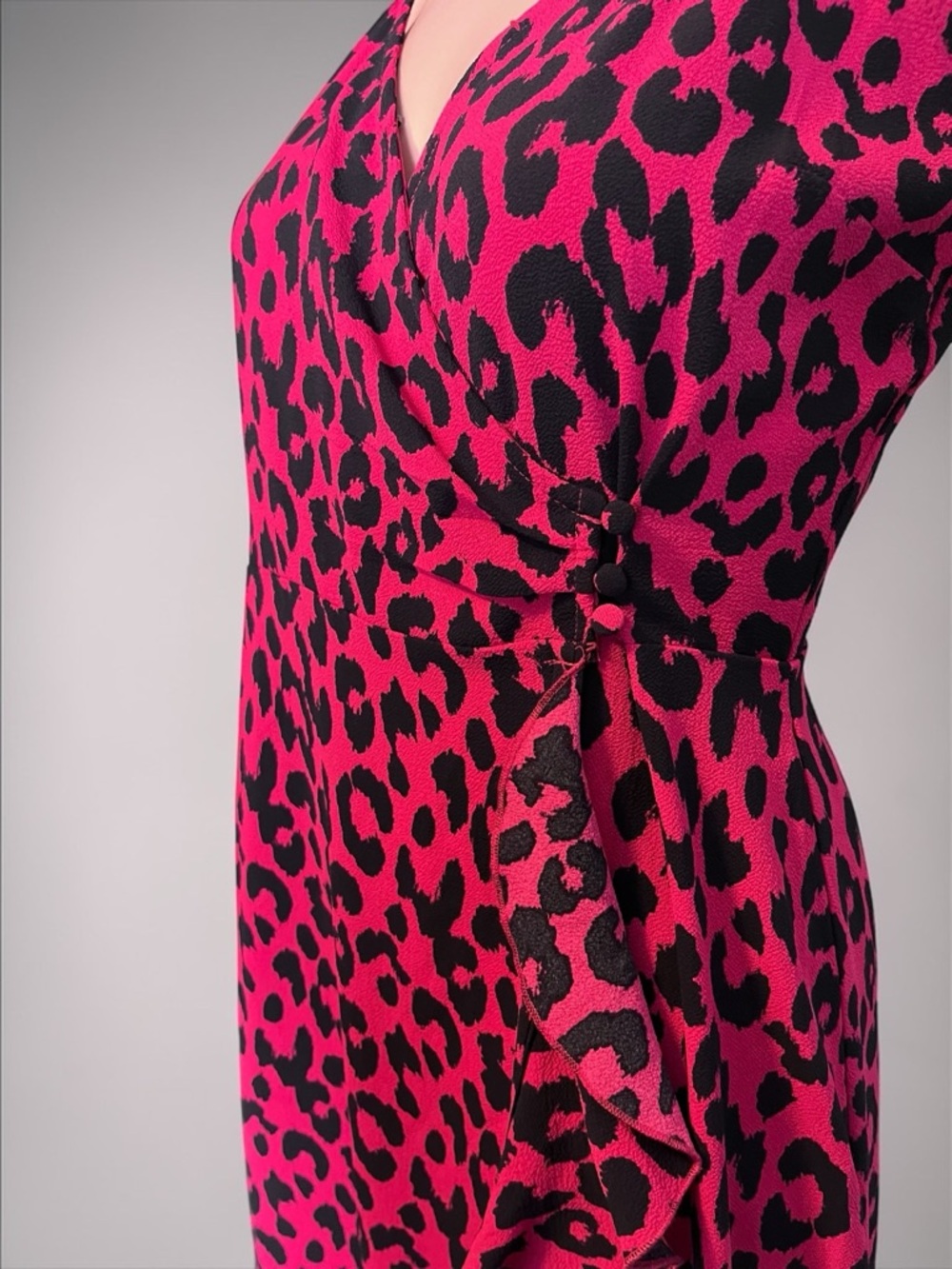 Jennifer Lopez Maxi Dress XS Berry Leopard Ruffle Slip NWT - Picture 3 of 8